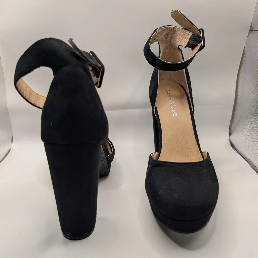 Sun + Stone women's black platform high heels, size 9.5 M.
